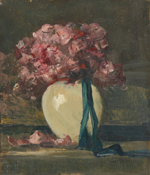 Main Product Photo of Rosa Blumen in weiser Vase Painting by Anton Muller-Wischin