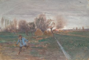 Landschaft mit brennendem GehOft by Anton Nowak Oil Painting