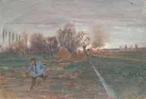Landschaft mit brennendem GehOft by Anton Nowak Oil Painting