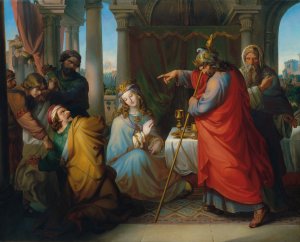 Konig Ahasver verurteilt Haman zum Tode by Anton Petter Oil Painting