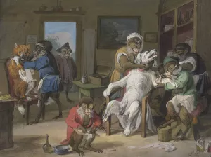Barbierstube, Affen rasieren Hunde Oil painting by Anton Radl