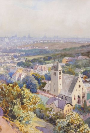 Sievering mit Blick uber Wien by Anton Reckziegel Oil Painting