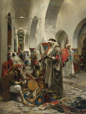 The Souk Des etoffes, Tunis by Anton Robert Leinweber Oil Painting