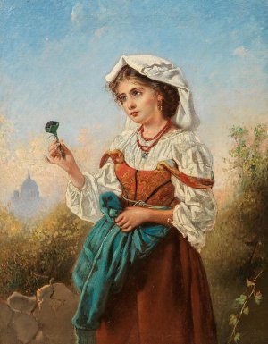 An Italian Violet Seller, With Rome In The Background by Anton Romako Oil Painting