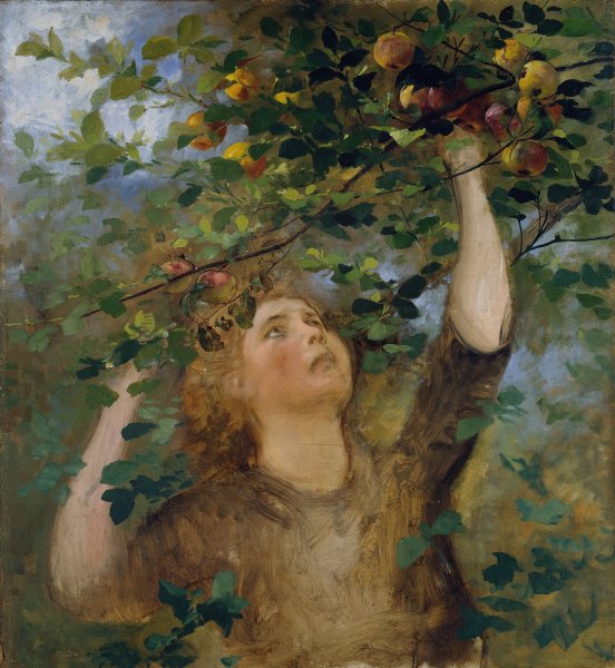 Apfelpfluckendes Madchen  by Anton Romako - Hand-Painted Oil Painting Reproduction