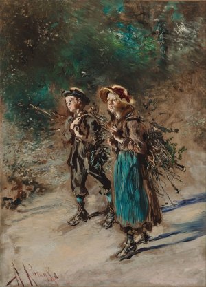 Children with Brushwood by Anton Romako Oil Painting