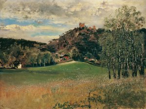 Die Meiereiwiese in der Vorderbruhl mit der Ruine MOdling by Anton Romako Oil Painting