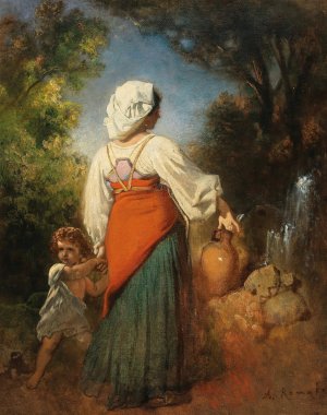 Italienerin mit Kind am Brunnen by Anton Romako Oil Painting