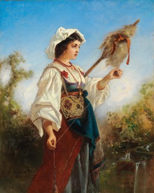 ROmische Spinnerin by Anton Romako Oil Painting