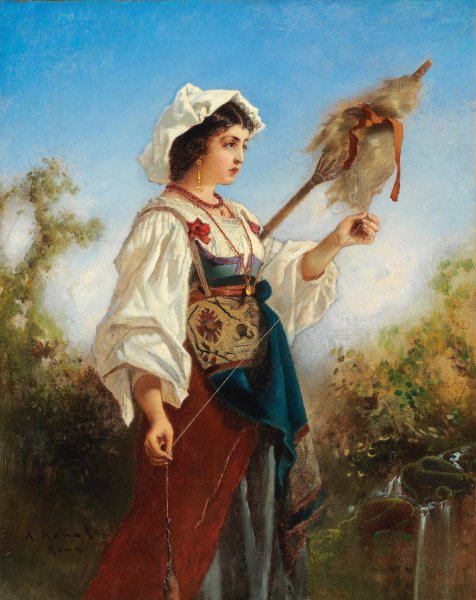 ROmische Spinnerin by Anton Romako - Hand-Painted Oil Painting Reproduction