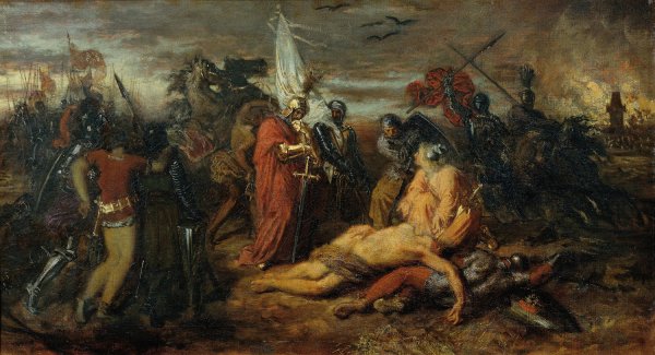 Rudolf von Habsburg an der Leiche Premysl Ottokars, KOnig von BOhmen  by Anton Romako - Hand-Painted Oil Painting Reproduction