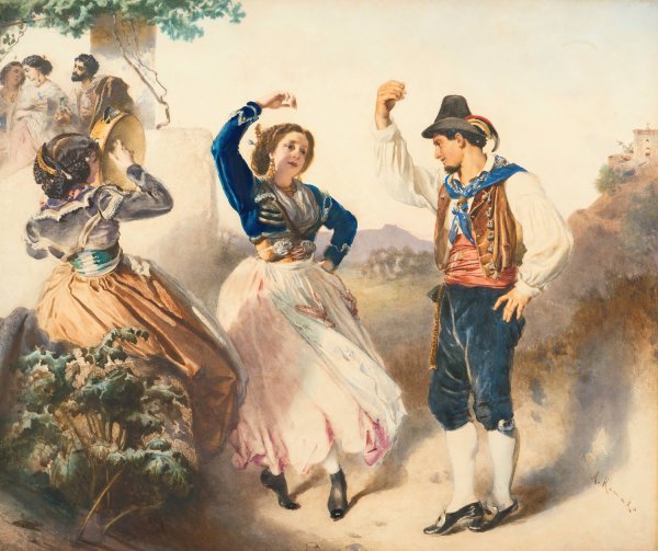 Tarantella by Anton Romako - Hand-Painted Oil Painting Reproduction