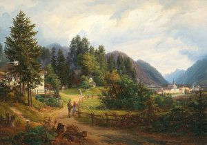 A View Of Bad Ischl by Anton Schiffer Oil Painting