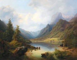 A View Of Hintersee With Reiteralm Oil painting by Anton Schiffer