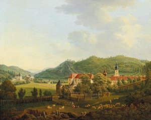 Open Landscape With Monastery by Anton Schiffer Oil Painting