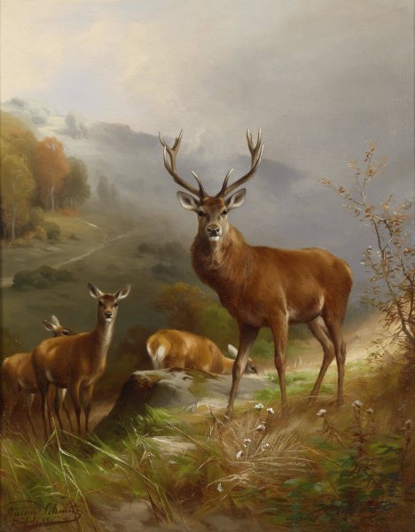 Rotwild  by Anton Schmitz - Hand-Painted Oil Painting Reproduction