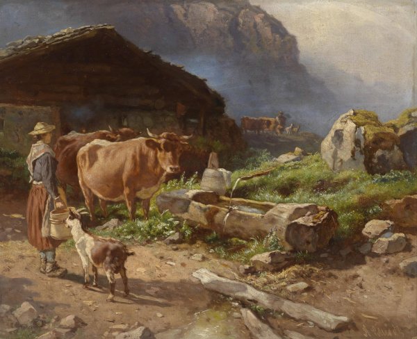 Auf Der Alm by Anton Schrodl - Hand-Painted Oil Painting Reproduction