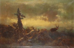 Hochebene mit Hirsch by Anton Schrodl Oil Painting
