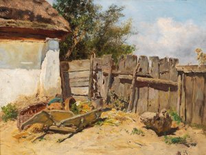 In The Farmhouse Garden by Anton Schrodl Oil Painting
