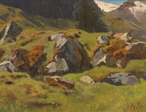 Study Of Rocks At Ferleiten by Anton Schrodl Oil Painting