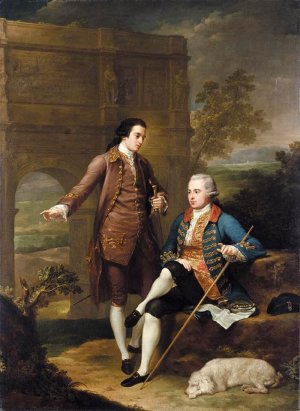 Portrait of Two Gentlemen Before the Arch of Constantine in Rome by Anton Von Maron Oil Painting