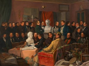 Das Treffen der Kunstler- und Gelehrtengesellschaft 'Concordia'im Atelier des Malers Anton Ritter von Perger by Anton Von Perger Oil Painting