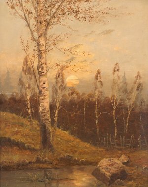 Birch forest in the evening by Anton Von Rudt Oil Painting