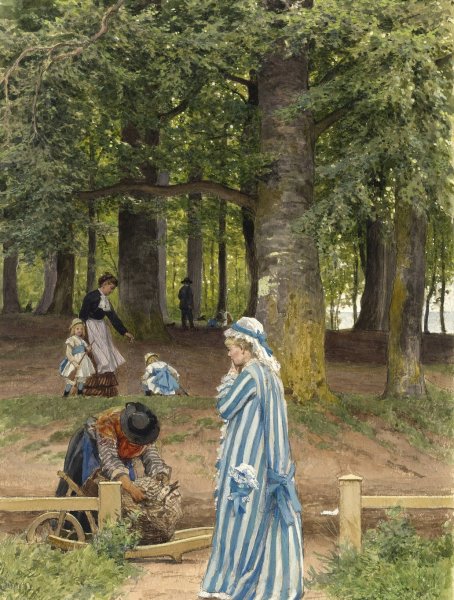 Main Product Photo of The Artist's Wife and Daughters in a Park at Heringsdorf  Painting by Anton Von Werner