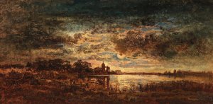 Abendliche Seenlandschaft im Mondlicht by Anton Waldhauser Oil Painting