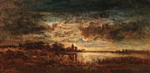 Abendliche Seenlandschaft im Mondlicht Oil painting by Anton Waldhauser
