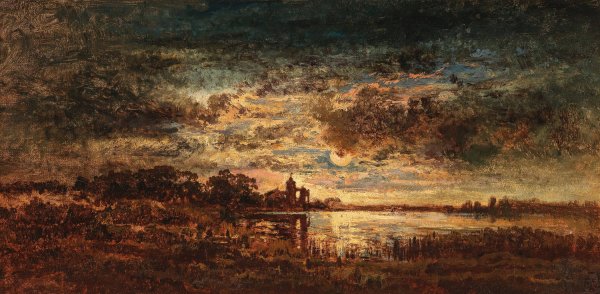 Main Product Photo of Abendliche Seenlandschaft im Mondlicht Painting by Anton Waldhauser