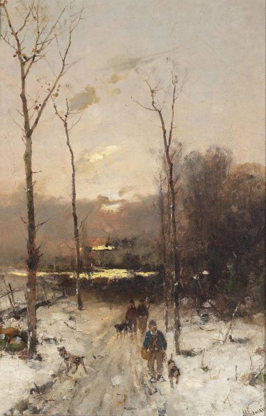 Jager Im Winterwald by Anton Windmaier - Hand-Painted Oil Painting Reproduction