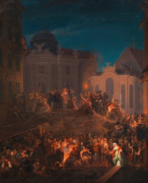 Die Barrikade auf dem Michaelerplatz in der Nacht vom 26. auf den 27. Mai 1848 by Anton Ziegler Oil Painting