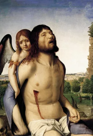 The Dead Christ Supported by an Angel by Antonello Da Messina - Oil Painting Reproduction