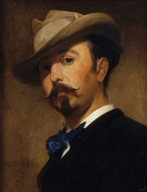 Portrait Of The Painter Joaquim Vayreda by Antoni Caba Oil Painting