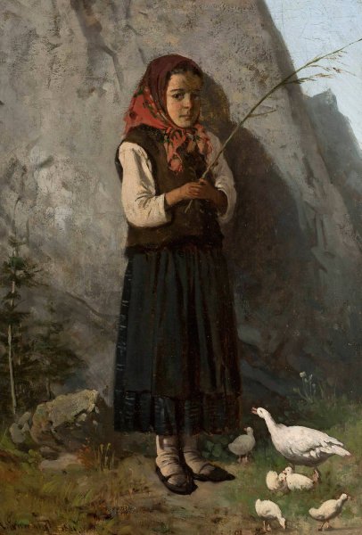 Main Product Photo of Girl with Geese  Painting by Antoni Gramatyka