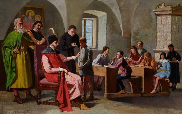 Main Product Photo of Stefan Batory among Schoolboys  Painting by Antoni Gramatyka