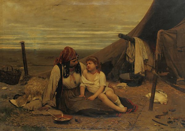 A Gypsy Family by Antoni Kozakiewicz - Hand-Painted Oil Painting Reproduction