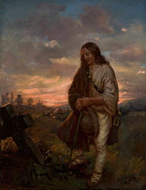 Highlander at a grave by Antoni Kozakiewicz Oil Painting
