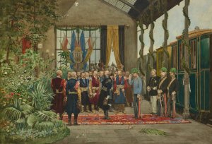 The Emperor Welcomed at the Train Station in Lviv from the Series Inspection Trip of Emperor Franz Joseph I Around Galicia in September 1880 by Antoni Kozakiewicz Oil Painting
