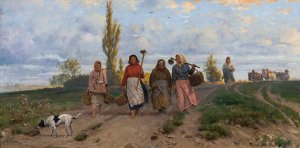 Women returning from the fields by Antoni Kozakiewicz Oil Painting
