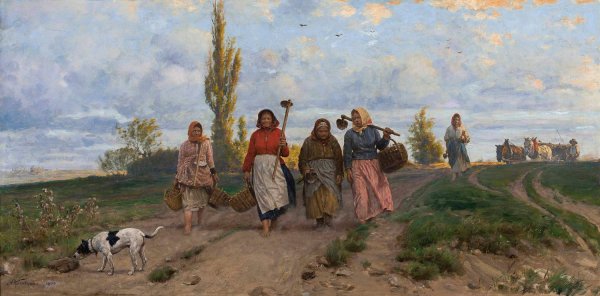 Women returning from the fields  by Antoni Kozakiewicz - Hand-Painted Oil Painting Reproduction