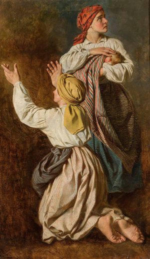 Women fleeing from the fire by Antoni Murzynowski Oil Painting