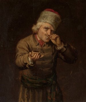 Peasant taking a pinch of snuff by Antoni Piotrowski Oil Painting