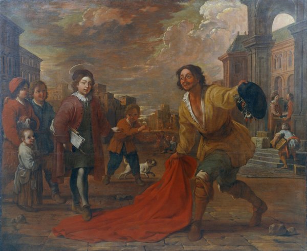 Main Product Photo of A Simple Man Lays his Cloak at the Feet of Saint Francis as a Child  Painting by Antoni Viladomat