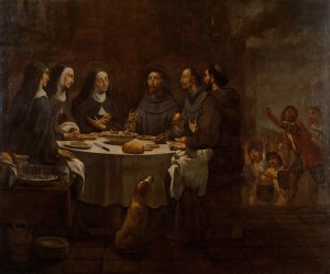 Saint Francis and Saint Clare at Supper in the Convent of Saint Damian by Antoni Viladomat Oil Painting