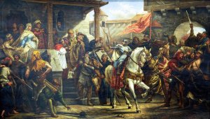 Wladyslaw Herman blesses Boleslaw the Wry-Mouthed before a war campaign by Antoni Zembaczynski Oil Painting