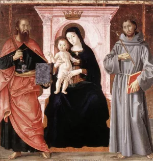 Madonna Enthroned with the Infant Christ and Saints by Antoniazzo Romano - Oil Painting Reproduction