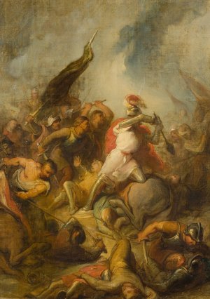Bishop Otto II of Utrecht is killed in the battle of Ane, Anno 1226 by Antonie F. Zurcher Oil Painting