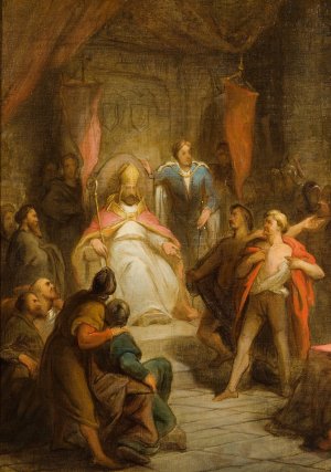 De graaf van Gelre en de heer van Amstel in het Domkapittel van Utrecht, Anno 1227 by Antonie F. Zurcher Oil Painting